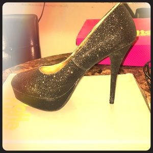 Black glitter heels